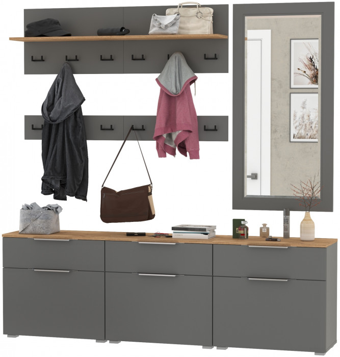 Октава Прихожая 41, серый графит/дуб крафт золотой/фасады МДФ серый графит