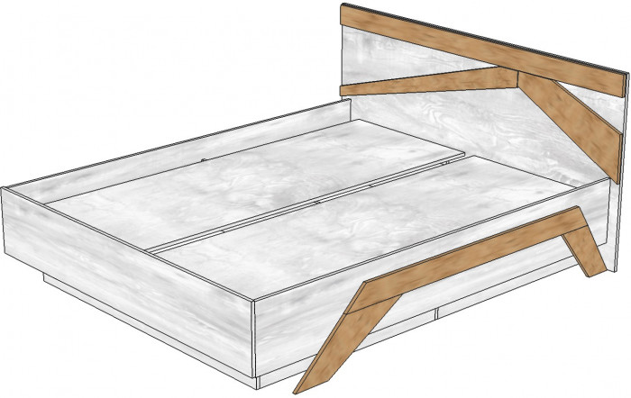 Кровать двуспальная 160х200 "Скандинавия" с щитовым основанием - Бетон пайн светлый/Дуб наварра