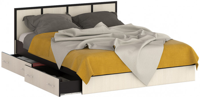 Сакура Кровать с ящиками 1600, цвет венге/дуб лоредо, ШхГхВ 163,5х203,5х80 см., сп.м. 1600х2000 мм., без матраса, основание есть, универсальная сборка