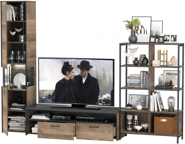 Трувор Гостиная 016, цвет дуб гранж песочный/интра, ШхГхВ 284,6х45,4х210 см., универсальная сборка