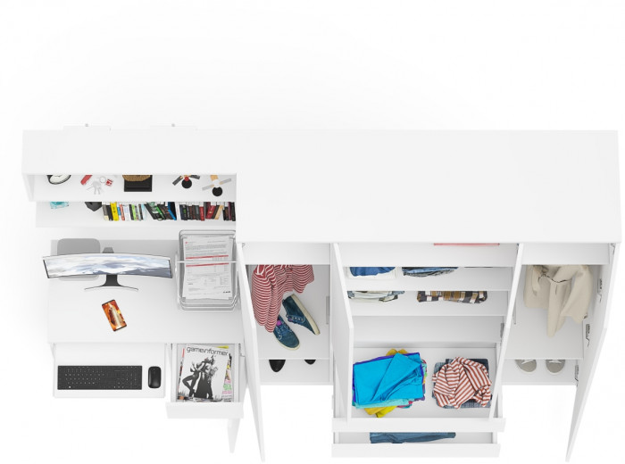 Мори компьютерный стол МС-1 правый + Шкаф МШ1600.1 + Полка 900, белый