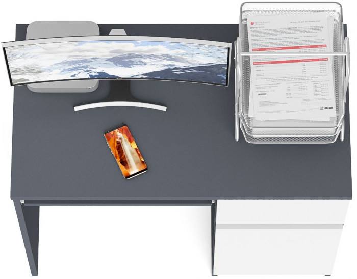 Мори Стол компьютерный МС-1 правый, цвет графит/белый, ШхГхВ 90х50х76,6 см., выдвижной ящик справа, НЕ универсальная сборка