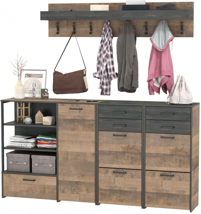 Трувор Прихожая 162, цвет дуб гранж песочный/интра, ШхГхВ 209х37х195 см., универсальная сборка