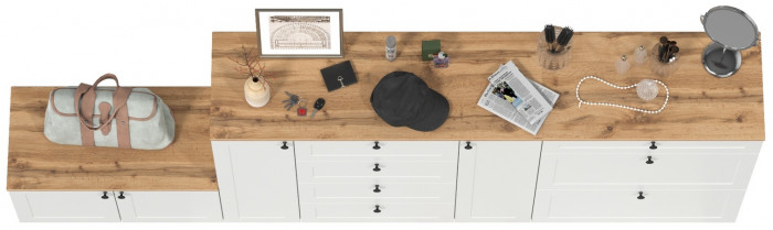 Остин 16.221 Комод + 16.121 Тумба для обуви + 13.257 Тумба, белый шагрень/дуб крафт золотой