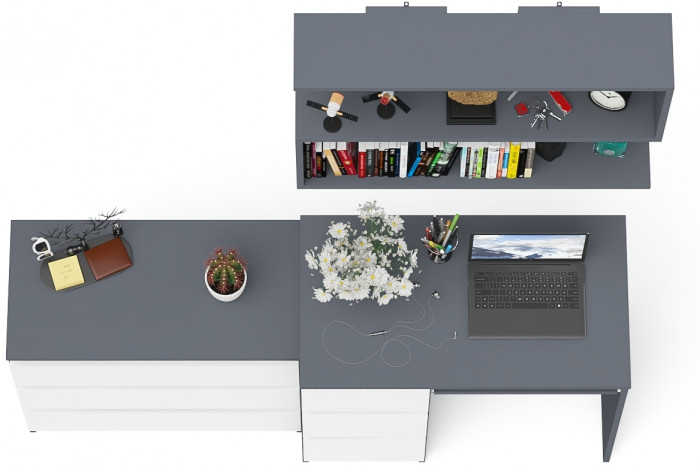 Мори Стол компьютерный МС-6 левый + Комод МК800.1 + Полка 900, цвет графит/белый, ШхГхВ 170,4х50х209,6 см., НЕ универсальная сборка