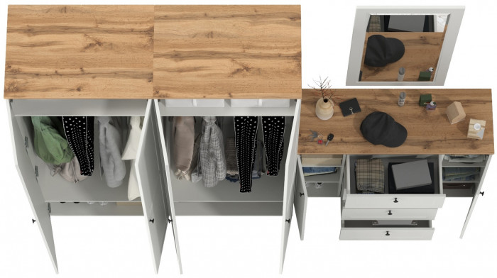 Остин Прихожая 26, цвет белый шагрень/дуб крафт золотой, ШхГхВ 280х54,3х229,6 см., универсальная сборка