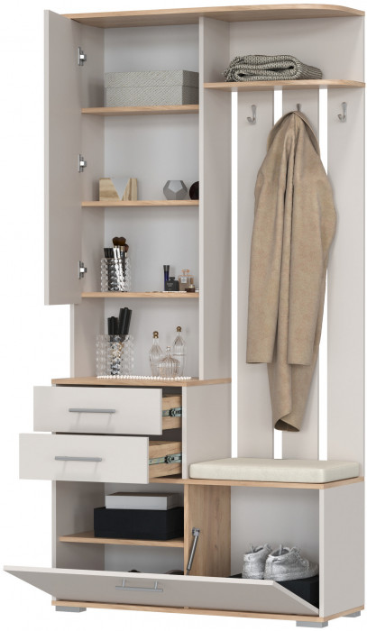 Прихожая 2-3431дкз/к.с Домино - Шкаф с вешалкой, цвет дуб крафт золотой/кашемир серый, ШхГхВ 100х36х202 см., универсальная сборка