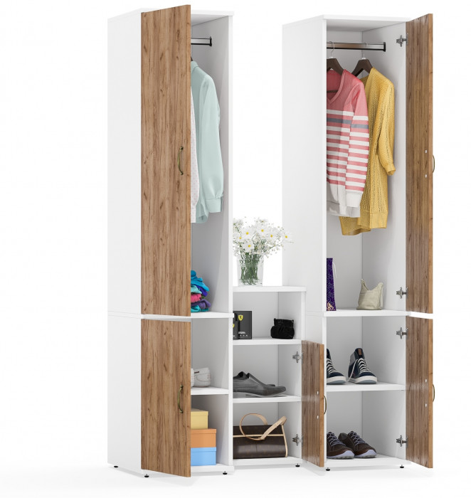 Лидер-8 Пенал МД 23Б + Пенал МД 23Б + Тумба МД 3.19, белый шагрень/крафт золото