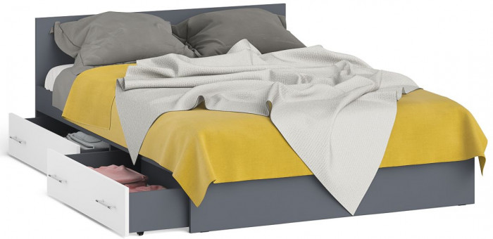 Мори Кровать с ящиками 1400, графит/белый
