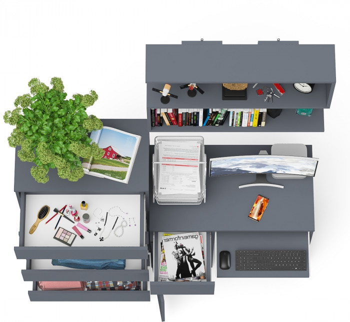 Мори компьютерный стол МС-1 левый + Комод МК700.5 + Полка 900, графит