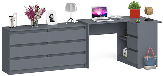 Мори компьютерный стол МС-16 правый + Комод МК1380.6, графит