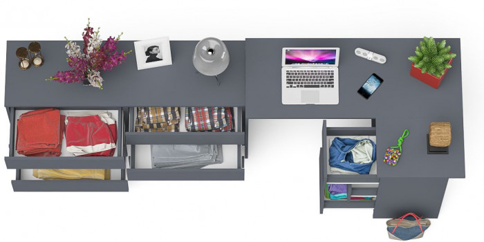 Мори компьютерный стол МС-16 правый + Комод МК1380.6, графит