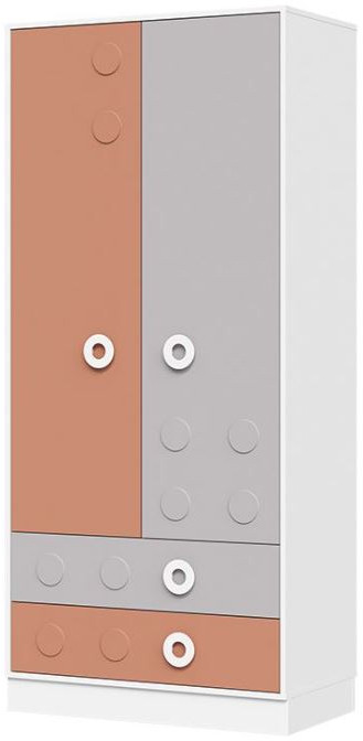 ТУРБО ШК 02 Шкаф 2х створчатый с 2мя ящиками (900х2000х497) корпус белый/шарлиз кашемир/терракота