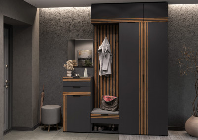 Модульная Прихожая Нао, набор №9, Графит/Графит, Дуб вотан, Simple 27