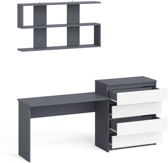 Мори письменный стол МСП1200.1 + Комод МК800.4 + Полка 1200, графит/белый