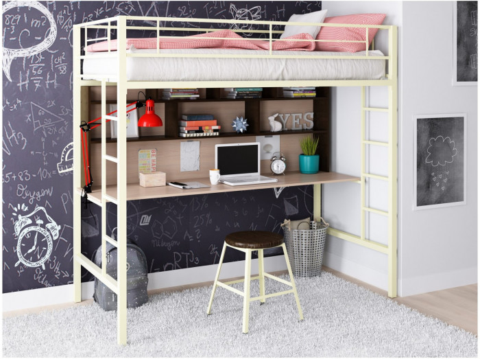 Кровать-чердак Севилья 1.2 (Венге / Дуб молочный, Черный)