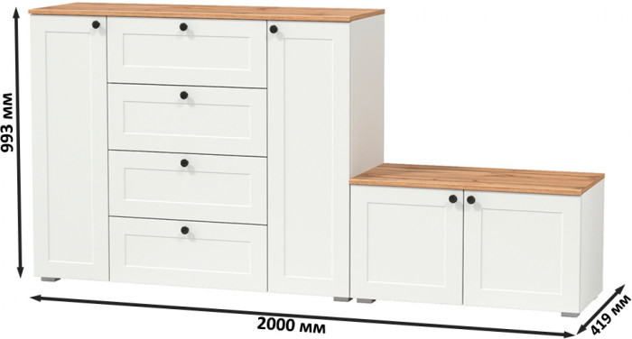 Остин 16.221 Комод + 13.257 Тумба, белый шагрень/дуб крафт золотой