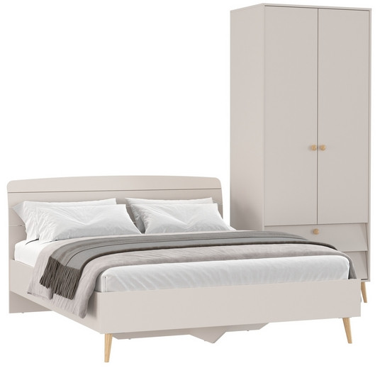 Афина Спальня Кровать 1600 + Шкаф 2-х дверный, цвет кашемир серый, ШхГхВ 164,6х210,2х95,6 + 90,3х56,3х220 см., сп.м. 1600х2000 мм., б/м, осн. есть