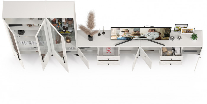 Валенсия Гостиная № 085, ЛДСП белый шагрень/МДФ белый шагрень