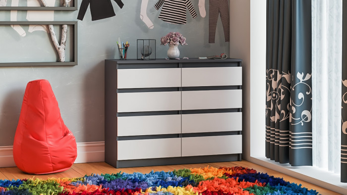 Мори Комод МК1200.8, цвет графит/белый, ШхГхВ 120,4х41х94 см.