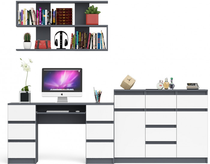 Мори компьютерный стол МС-2 + Комод МК1200.4 + Полка 1200, графит/белый