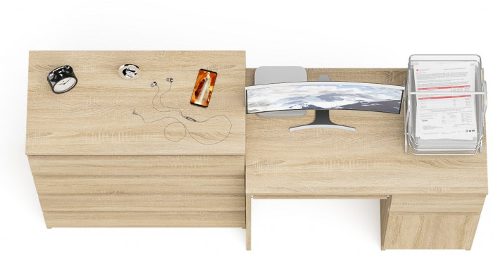 Мори Стол компьютерный МС-1 правый + Комод МК800.4, цвет дуб сонома, ШхГхВ 170,4х50х94 см., выдвижной ящик справа, НЕ универсальная сборка