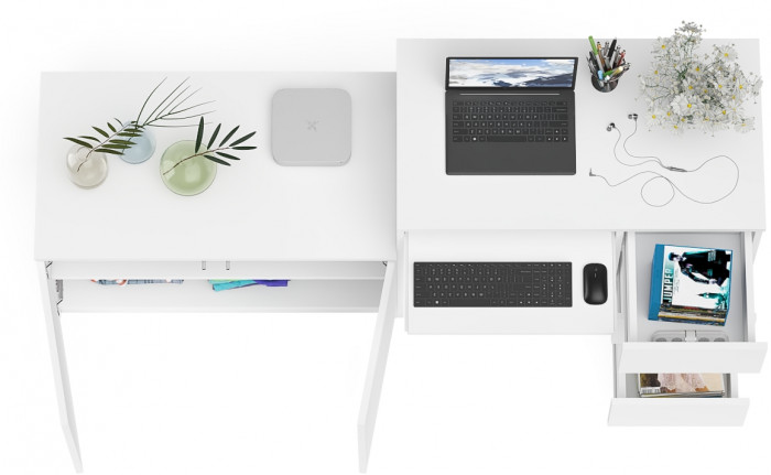 Мори компьютерный стол МС-6 правый + Тумба МА900.1, белый