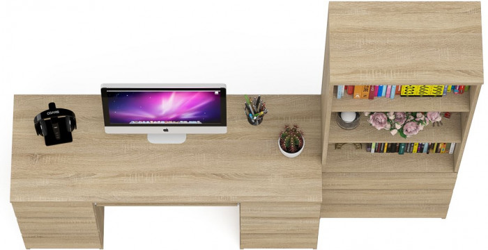Мори Стол компьютерный МС-2 + Стеллаж МСТ600.3, цвет дуб сонома, ШхГхВ 195,8х50х179,6 см., универсальная сборка