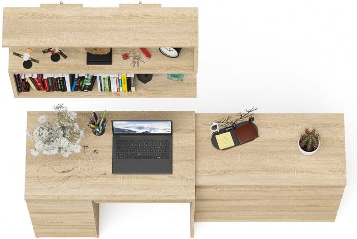 Мори Стол компьютерный МС-6 левый + Комод МК800.1 + Полка 900, цвет дуб сонома, ШхГхВ 170,4х50х209,6 см., НЕ универсальная сборка