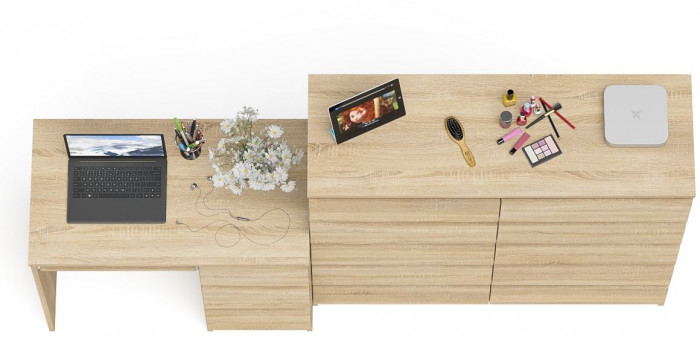 Мори Стол компьютерный МС-6 правый + Комод МК1200.10, цвет дуб сонома, ШхГхВ 210,4х50х115 см., выдвижные ящики справа, НЕ универсальная сборка