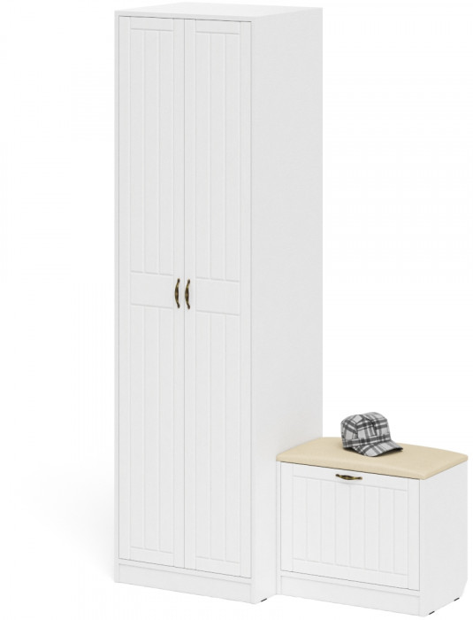 Прихожая П-6 Компоновка № 10, белая шагрень/фасады МДФ белое дерево фрезеровка прованс