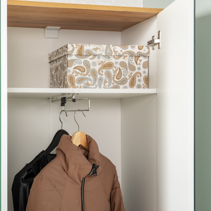 Октава Прихожая 23, цвет белый шагрень/дуб крафт золотой/фасады МДФ белый шагрень, ШхГхВ 161,5х35,4х197,6 см., универсальная сборка