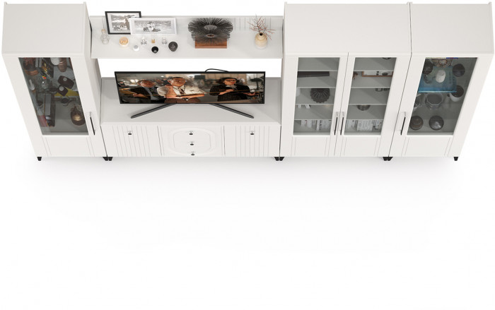 Валенсия Гостиная № 105, ЛДСП белый шагрень/МДФ белый шагрень