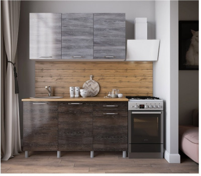 Кухонный гарнитур Танго 1,5м Дуб шале серебро/Дуб шале мореный