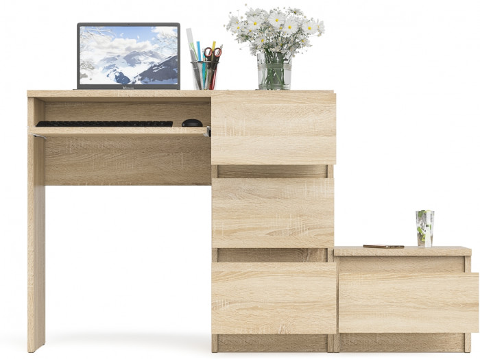 Мори компьютерный стол МС-6 правый + Тумба ТМП400.1, дуб сонома