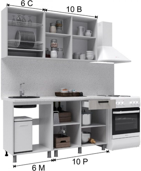 Кухонный гарнитур Бомбей 1,6м Сандал белый/Сандал серый