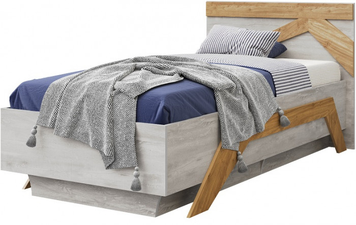 Кровать односпальная 90х200 "Скандинавия" с щитовым основанием - Бетон пайн светлый/Дуб наварра