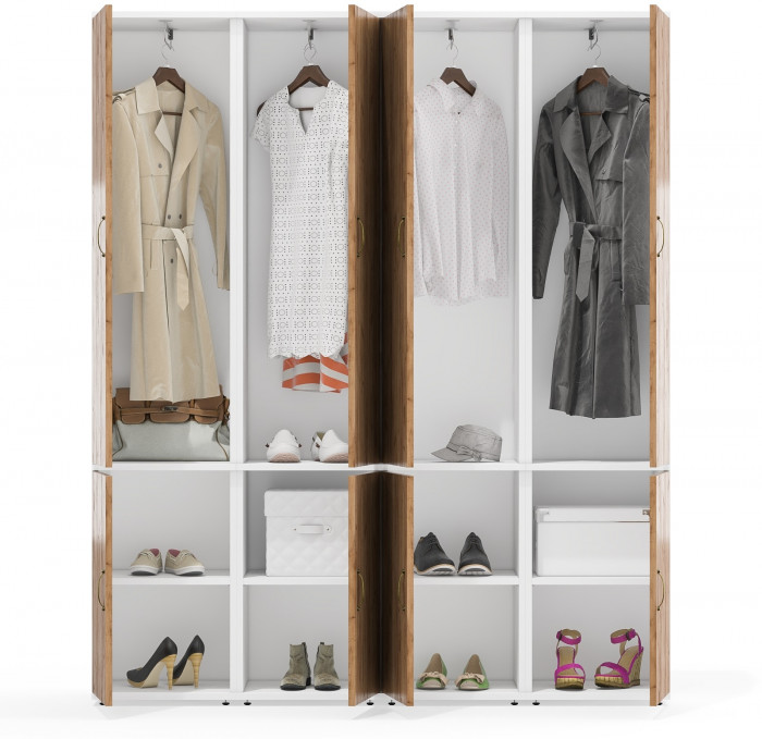 Лидер-8 Пенал МД 21Б 4 шт., цвет белый шагрень/крафт золото, ШхГхВ 160х37,5х190 см., универсальная сборка