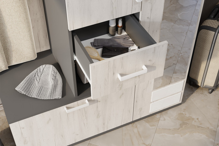 Прихожая Лира ПР-04, Графит, Дуб крафт белый