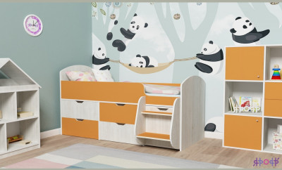 Кровать-чердак Малыш 7 (Винтерберг/Оранжевый)