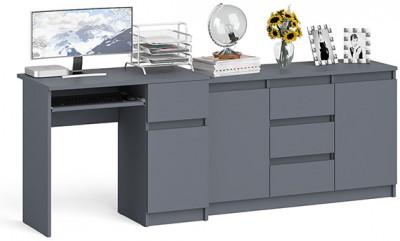 Мори Стол компьютерный МС-1 правый + Комод МК1200.3, цвет графит, ШхГхВ 210,4х50х76,6 см., выдвижной ящик справа, НЕ универсальная сборка