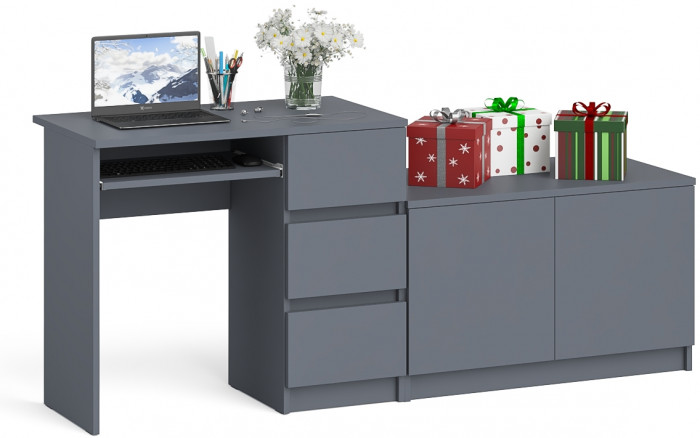 Мори компьютерный стол МС-6 правый + Тумба МА900.1, графит