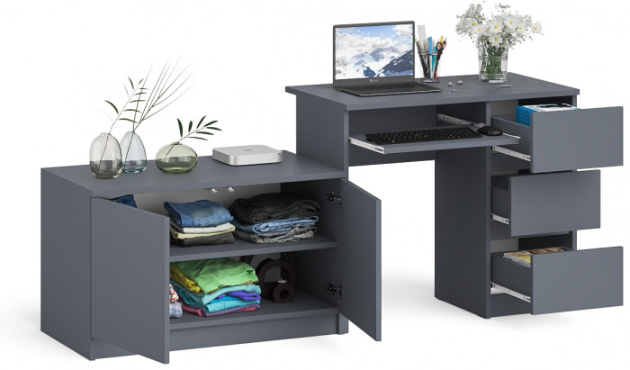 Мори компьютерный стол МС-6 правый + Тумба МА900.1, графит