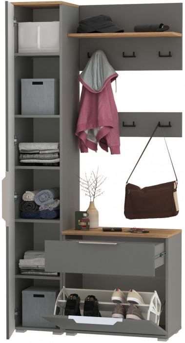 Октава Прихожая 16, серый графит/дуб крафт золотой/фасады МДФ серый графит