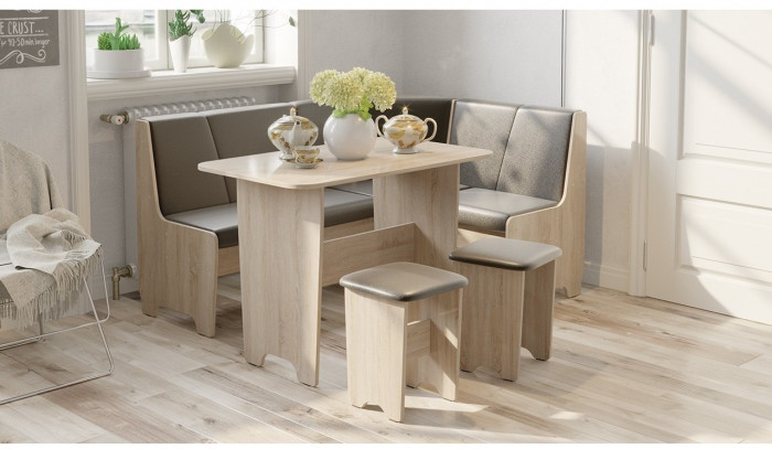 Техас Кухонный уголок Исп.1 (Дуб Сонома трюфель/Экокожа бежевая)