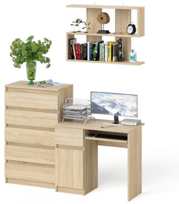 Мори компьютерный стол МС-1 левый + Комод МК700.5 + Полка 900, дуб сонома