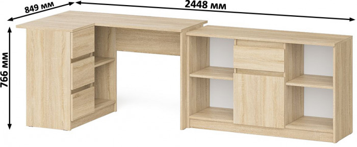 Мори компьютерный стол МС-16 левый + Тумба МТВ1204.1, дуб сонома