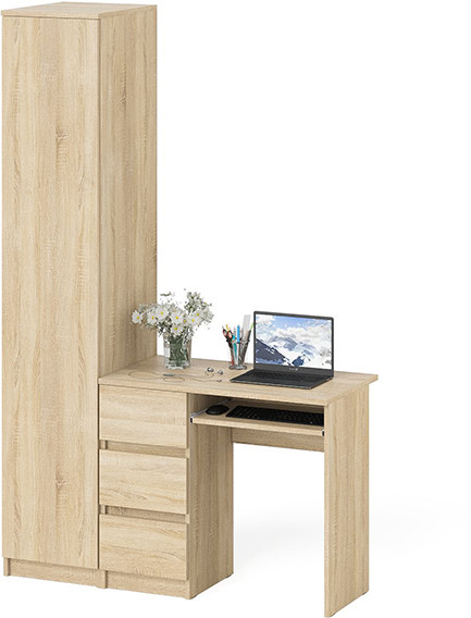 Мори компьютерный стол МС-6 левый + Пенал МШ400.1, дуб сонома