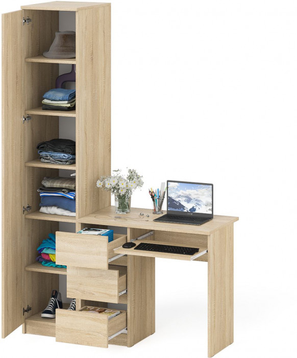 Мори компьютерный стол МС-6 левый + Пенал МШ400.1, дуб сонома
