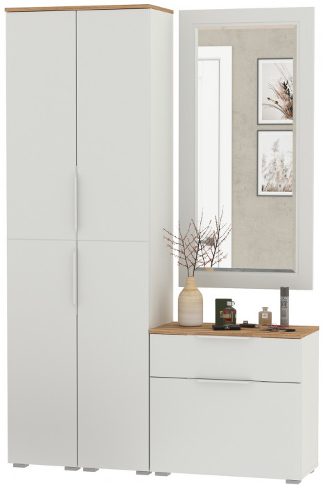 Октава Прихожая 43, белый шагрень/дуб крафт золотой/фасады МДФ белый шагрень